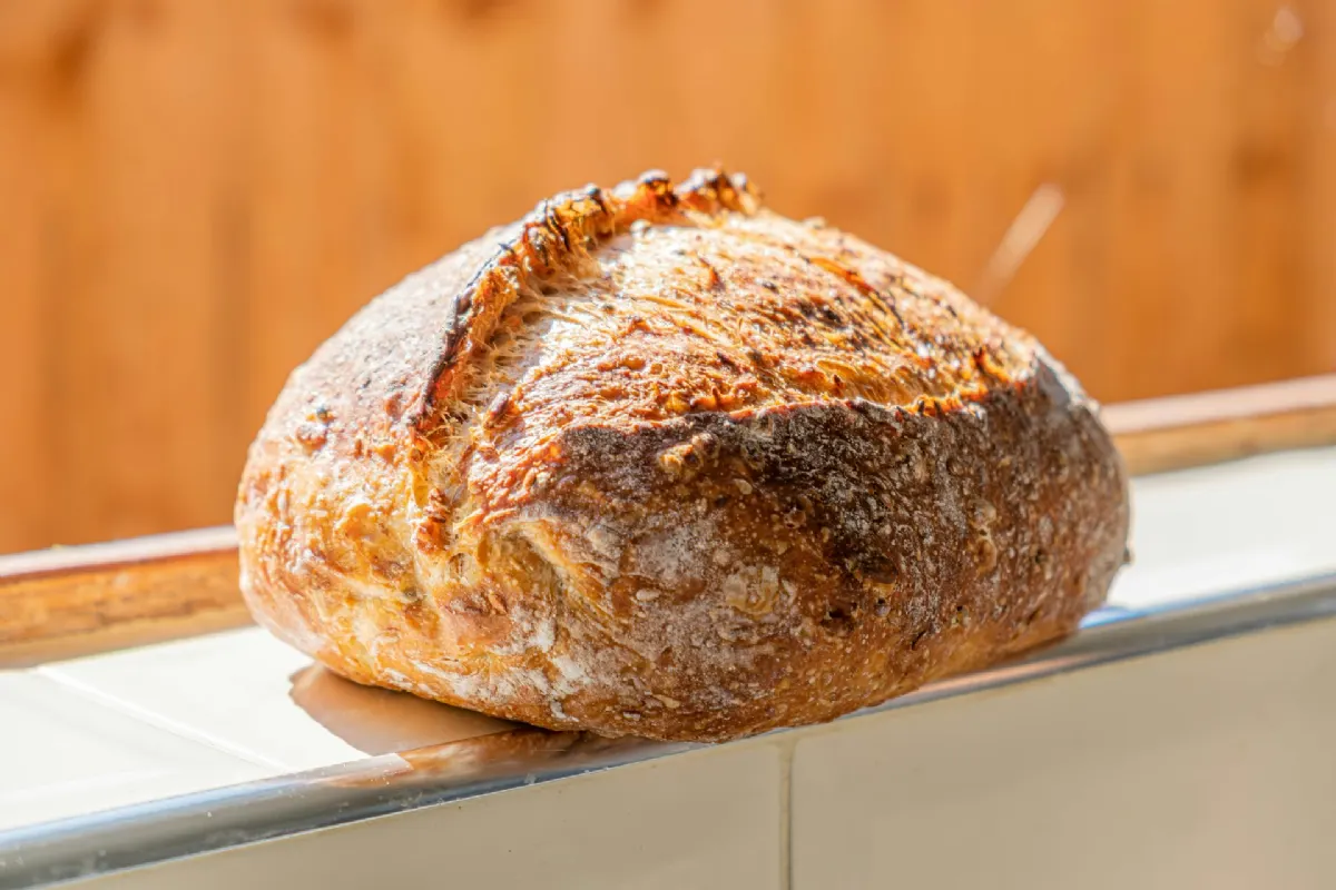 Pan de masa madre con corteza dorada y miga esponjosa